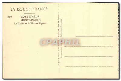 Monte-Carlo — O Casino e o Tiro aos Pombos — Les Éditions d'Art YVON — Verso