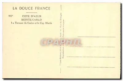 Terrasse do Casino e o Cap Martin — Côte d'Azur — Edições de Arte Varenne — Verso