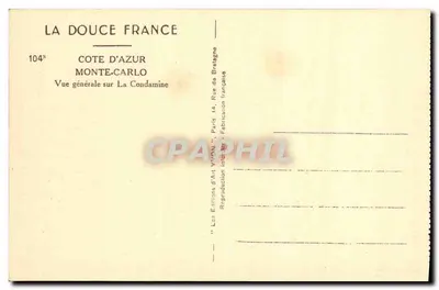 Monte-Carlo — Vista geral sobre La Condamine — Edições de Arte Yvon — Verso