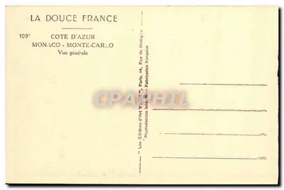Monaco - Monte-Carlo — Vue générale — Les Éditions d'Art YVON, n°109 — Back