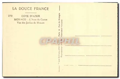 Mônaco - L'Anse du Canton — Vista dos Jardins de Mônaco — Éditions d'Art YVON, n°270 — Verso