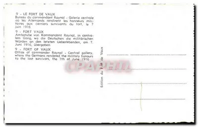 Fort de Vaux — Escritório do comandante Raynal — edição do Fort de Vaux — Verso