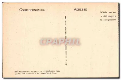 Stara abbatia w Jumièges — Katedra Notre-Dame, bok południowy — Imp. Letelier, Paryż — Rewers