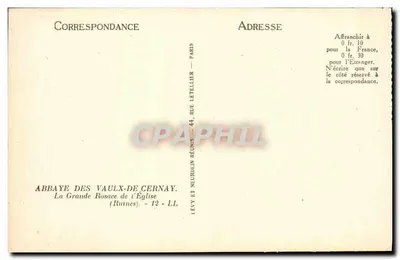 Abadia dos Vaulx-de-Cernay — A Grande Rosace da Igreja — Editor Lévy e Neurdein Réunis — Verso