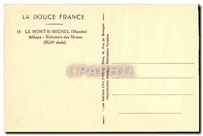 Mont-Saint-Michel — Klasztor — Refektoria Mnichów (XIII wiek) — La Douce France, nr 15 — Rewers