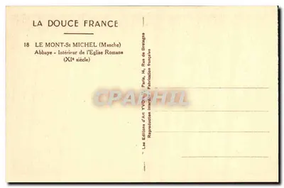 Mont-Saint-Michel — Wewnętrzne wnętrze klasztoru (XI wiek) — Wydawnictwo Sztuki YVO, Paryż — Rewers