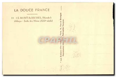Stara pocztówka Le Mont St Michel Abbaye Salle des Hotes — Rewers