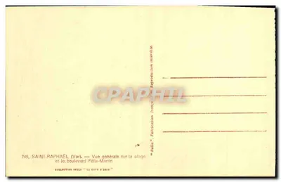 Saint-Raphaël — Vista geral da praia e do boulevard Félix-Martin — editor Rella, n° 749 — Verso
