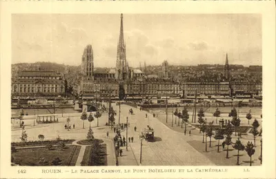 Rouen — O Palácio Carnot, o Ponte Boieldieu e a Catedral — LL, n° 142