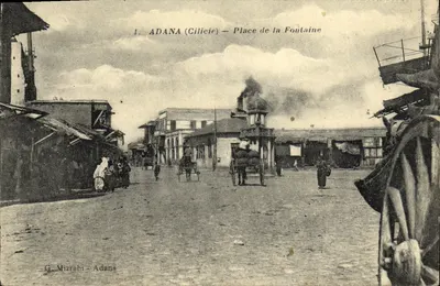Bilhete postal antigo Adana Place da Fontaine Cilicie