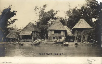 Vila fluvial no Pasig River — Manila, P.I. — Photo Supply Co.