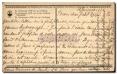 St. Christoph (1781 m) am Arlberg — publisher Alpiner Kunstverlag Wilhelmp Stempfle / Innsbruck, n° 2971 — Back