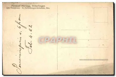 Pensjonat Hünegg, Hilterfingen — przy jeziorze Thunersee — R. Eichenberger-Schneider, Bes. — Rewers