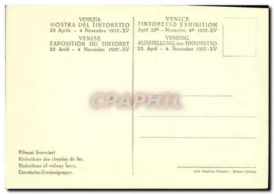 Autoportret Tintorettiego — Wystawa w Wenecji 1937-XV — Arti Grafiche Pezzini Milano — Rewers