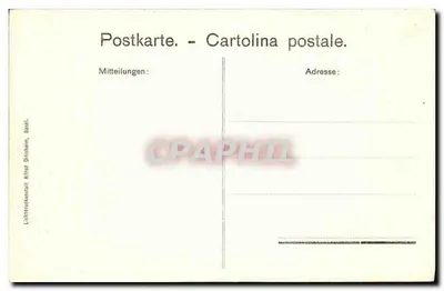 Panorama z Fetan — Zamek Tarasp, Fontana — oryginalny rysunek doktora Ernsta Bussa — Rewers