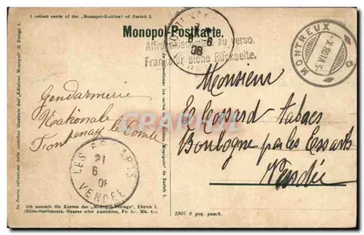 La Jungfrau — vista panorámica con edificio y glaciar — edición Monopol de Zúrich — Reverso