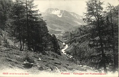Fluelatal - Tschuggen with Fluelaweißhorn — Photoglob Co. Zürich, no. 6503