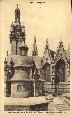 Pleyben — Vista geral da Sacristia, da Abside e dos Sinos (1564-1600) — Le Doaré, Fot. Chateaulin, n°692