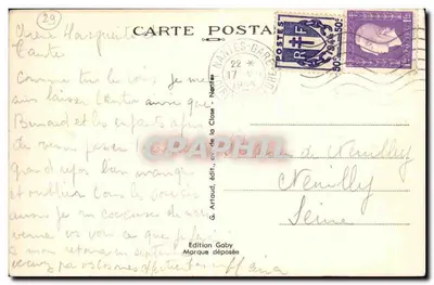 Bilhete postal antigo Lesconil Place des Sables Blancs — Verso