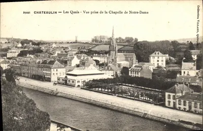 Châteaulin — Os Quais · Vista tirada da Capela de Nossa Senhora — Collection Villard, Quimper