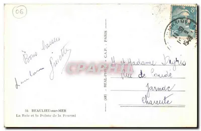La Baie i Pointe de la Fourmi — BEAULIEU-sur-MER — REAL-PHOTO C.A.P. (49) — Rewers