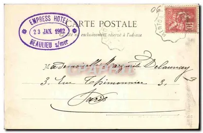 Beaulieu — Hotel Bristol — Edizione Gilletta, fot. Nue, n° 592 — Verso