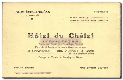 Prosta Pokój — Hotel du Châlet, St-Brévin-l'Océan — Cadé, Wydawca-Fotograf — Rewers
