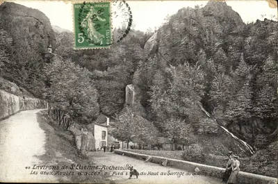 Bilhete postal antigo Environs de Rochetaillee As duas estradas de acesso ao pé do topo do dique do abismo do inferno