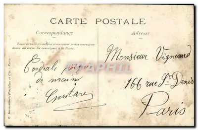 Man in jas en cilindervormig hoed — tuin met palmboom — uitgever R. Guilliminot, Beaupassage & Cie, Parijs — Achterkant