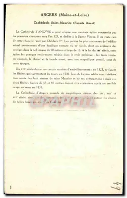 Angers (Maine-et-Loire) — Katedra św. Maurycja (Façada Zachodnia) — kolekcja Kolarsine i Paulauberge, 3. seria — Rewers