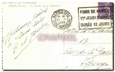 Nantes — Atrás da Catedral — Editor não identificado, número de série não visível — Verso