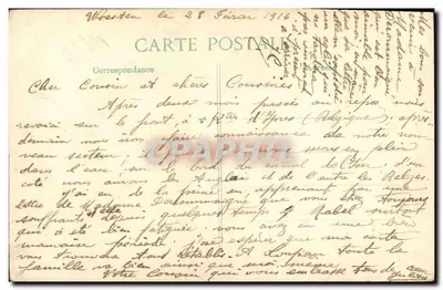 Ypres bombardiert — Ruinen eines Gebäudes unter einem Bogen — Verlag (B.D.) — Rückseite