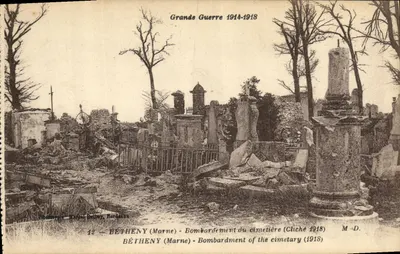 Béthény (Marne) — Bombardamento do cemitério (Cliché 1918) — M.-D.