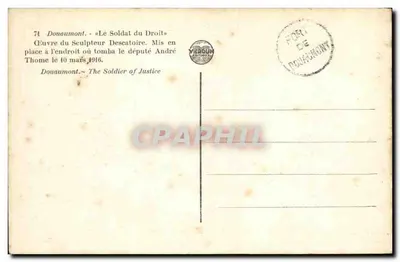 Douaumont — El Soldado de la Justicia — obra de Descatoire — Reverso