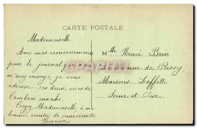 Cambrai — Brand van het Stadhuis (oktober 1918) — Uitgave SA Imprimerie — Achterkant