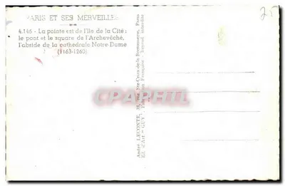 Notre-Dame de Paris — a ponta da ilha da Cité, o ponte e o square do Arcebispo — editor Guy — Verso