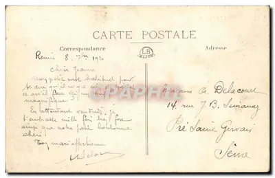 Reims w ruinach — Ogólny widok absydy katedry — wydawca LB, numer seryjny nie widoczny — Rewers
