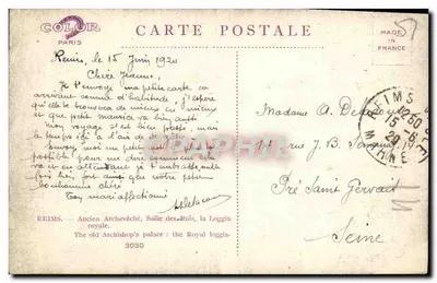 Reims — Stare Archiebiskupstwo, Sala Królewska — Loggia Królewska — wydawca Color Paris, nr 3030 — Rewers
