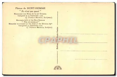 Plateau du Mort-Homme — Pomnik Pamięci 69. Dywizji — wydawca Photo-Verdun — Rewers