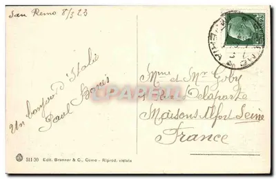 San Remo — Panorama von Osten — Verlag Brunner & C., Como — Rückseite