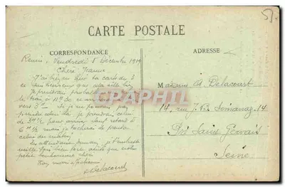 Reims w latach bombardowań 1914-18 — Katedra — Przeczekanie południowe — kolekcja G. Dubla, Reims — Rewers
