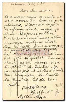 Colmar — Nid de Cigognes sur toit — Edição W. HOFFERT, n° 293 — Verso