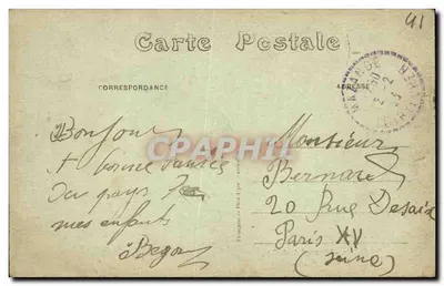 Landscape with woman and dog near a bridge in Coulon — publisher L.-&-C. — stamp 10c — Back
