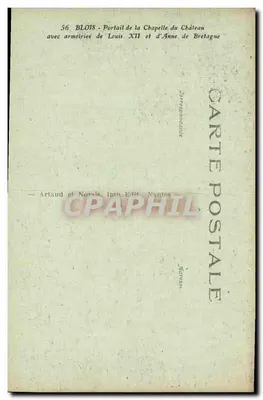 Portal da Capela do Castelo em Blois — com armas de Luís XII e de Ana da Bretanha — Artaud e Nozais, Imp. Edit., Nantes — Verso