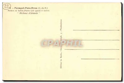 Paimpol-Pors-Even — Casa donde vivía Pierre Loti para escribir "Pescador de Islandia" — Brueil — Reverso