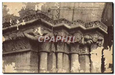 Lamballe — Détails des chapiteaux romans d'un des portails — Église Notre-Dame, d'Architecture (Coll. Éd. Hamoniz, St. B.)
