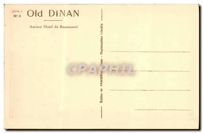 Dinan - Antigo Hotel de Beaumanoir — Série 1 N°3, Edição M. Pambrun Dinan — Verso