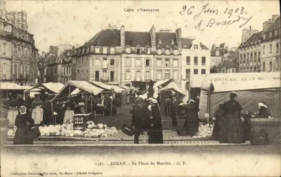 Bilhete postal antigo Dinan La Place du Marche TOP
