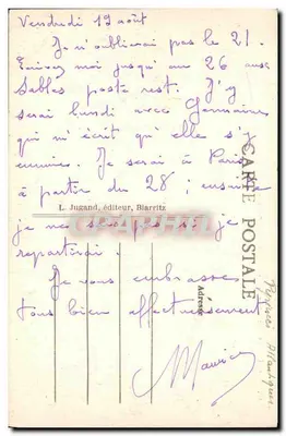 Biarritz — A Praia e os Hortênsias da Praça Bellevue — L. Jugand, editor — Verso