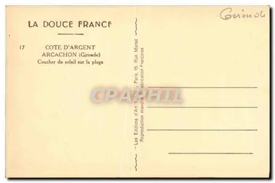 Côte d'Argent (Gironde) — zachód słońca na plaży — Les Éditions d'Art Yvon, Paryż — Rewers